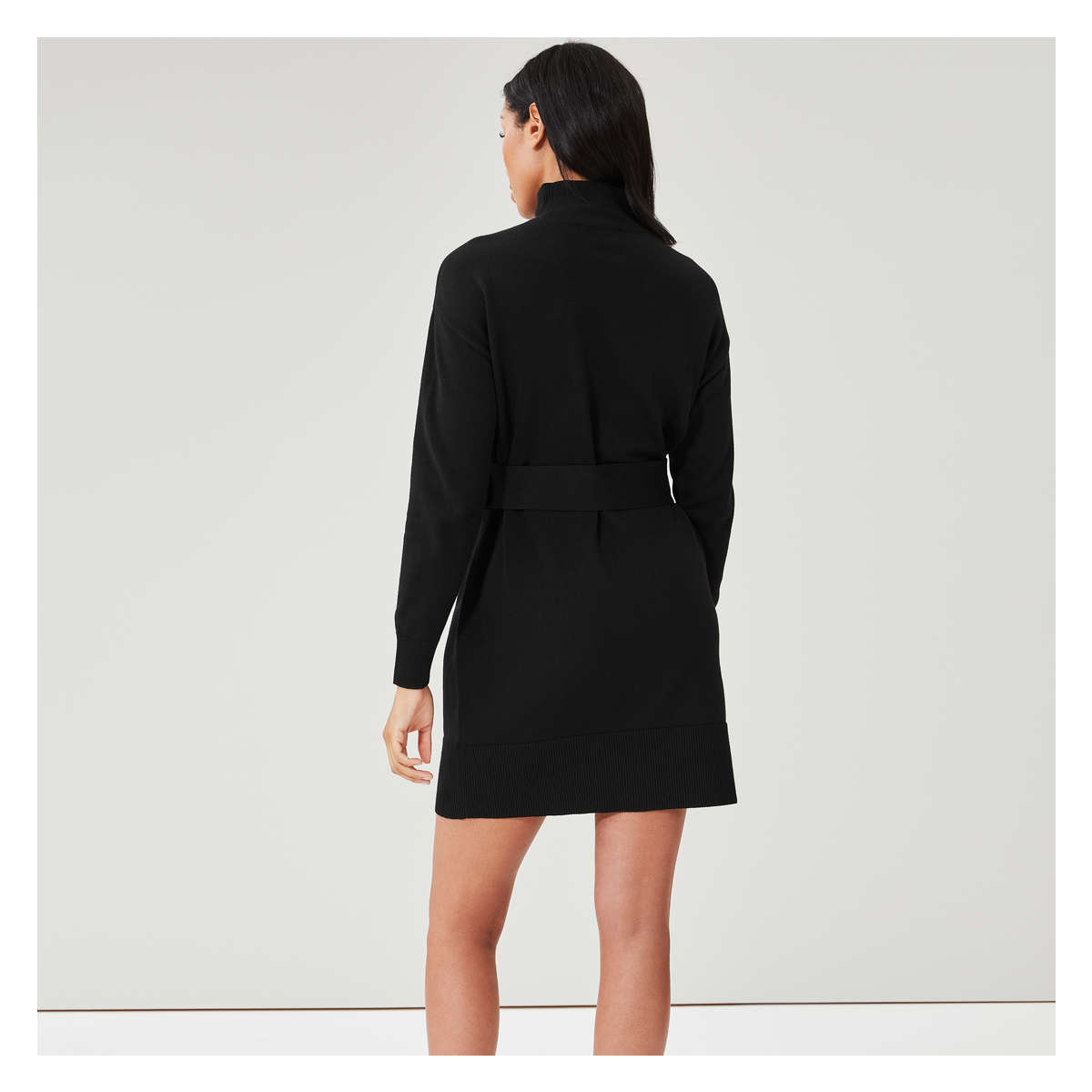 Sweater Dress with Belt in JF Black from Joe Fresh